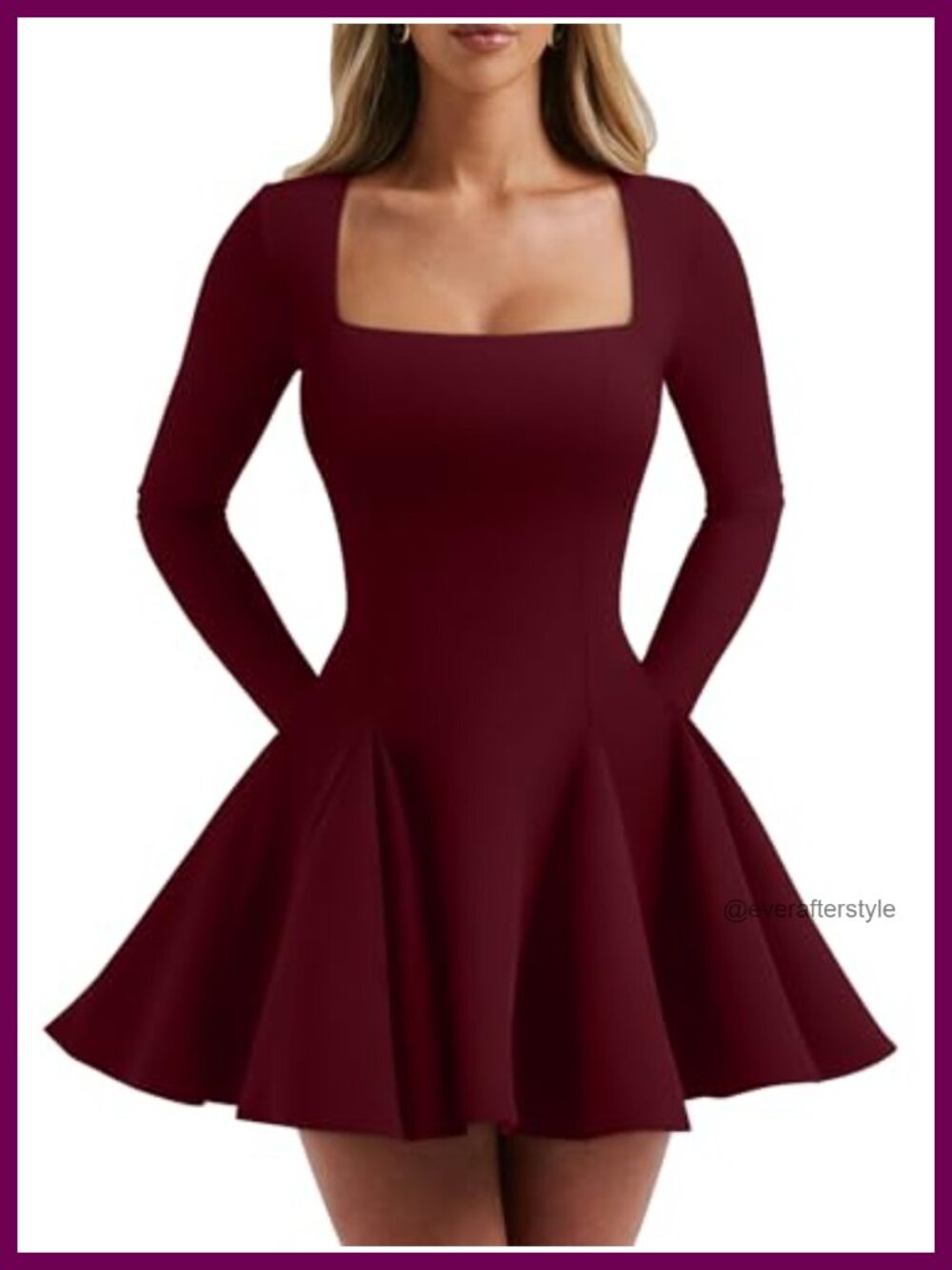 Long Sleeve Square Neck Mini Dress Stretchy Party Club Night Out